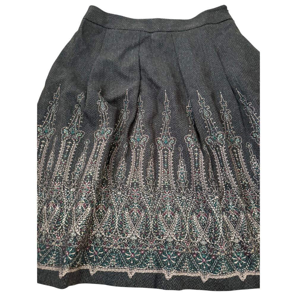 Ann Taylor Loft Embroidered Paisley Wool Blend Skirt Modern Womens 8P Gray Brown